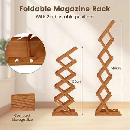 Foldable Bamboo Magazine Rack, Adjustable, Walnut Finish