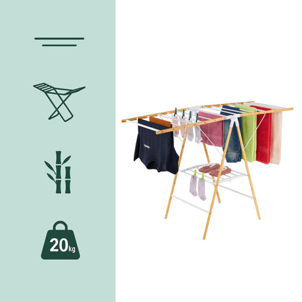 Foldable Bamboo & Metal Laundry Rack with Wings