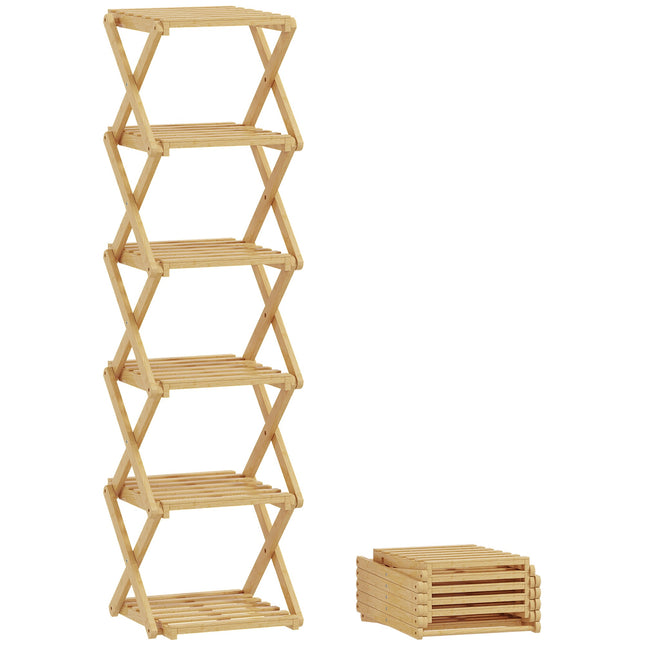 Składany stojak na buty z bambusa, 6-poziomowy, mieści 9 par, 30 x 29 x 108 cm