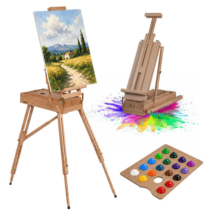 Foldable Beech Wood Easel with Drawer and Palette