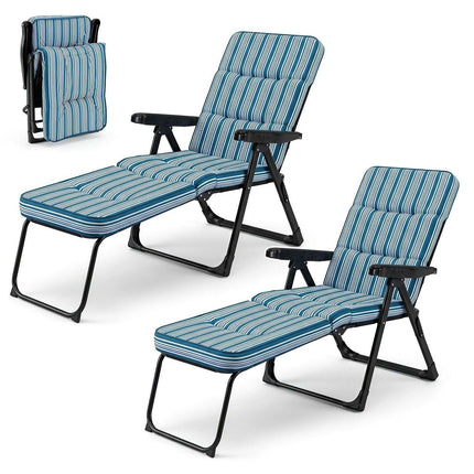 Foldable Blue Sun Lounger with Adjustable Backrest & Cushion
