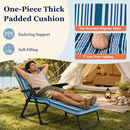 Foldable Blue Sun Lounger with Adjustable Backrest & Cushion
