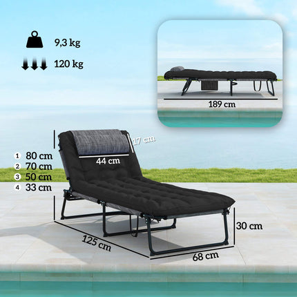 Foldable Camping Bed with Adjustable Backrest and Pillow