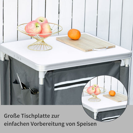 Folding camping kitchen cabinet with worktop & 3 shelves