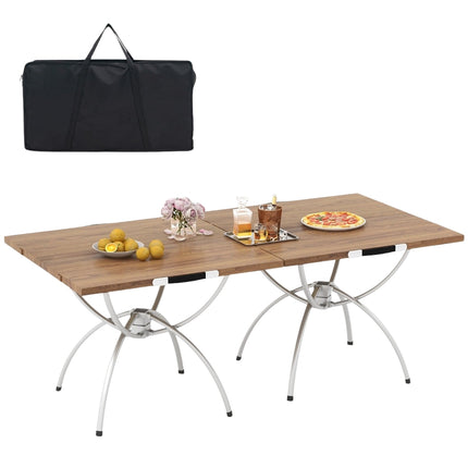 Foldable Camping Table Set, Wood Grain Top, Aluminum Frame