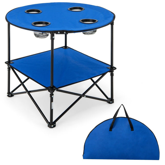 Foldable Camping Table with Drink Holders & Carry Bag 2 Tier Fishing Table Picnic Table