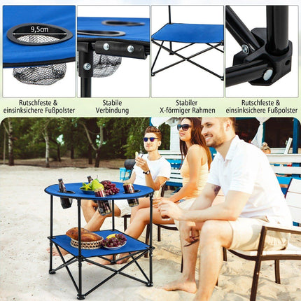 Foldable Camping Table with Drink Holders & Carry Bag 2 Tier Fishing Table Picnic Table