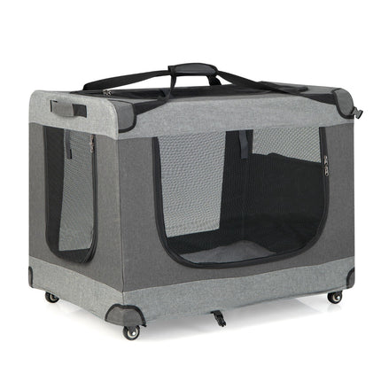 Foldable Cat Carrier, XL, 4 Lockable Wheels, Mesh Doors