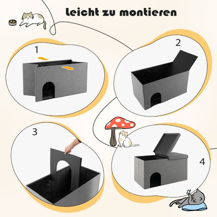Foldable Cat House & Bench with Litter Box, 90x50x50 cm, Grey