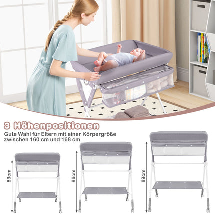 Foldable Changing Table with Adjustable Height & Wheels, Gray