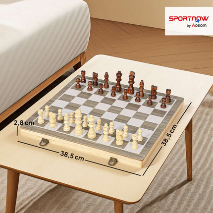 Foldable Chess & Checkers Set, Walnut, Compact Case