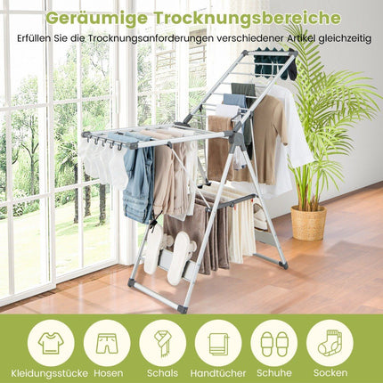 Foldable Clothes Drying Rack, Adjustable Height, 21 Rods
