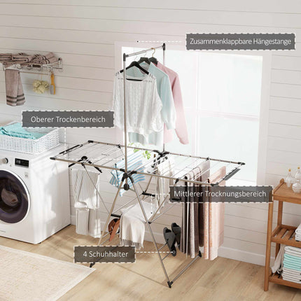 Foldable Clothes Drying Rack, Adjustable Wings, Stainless Steel