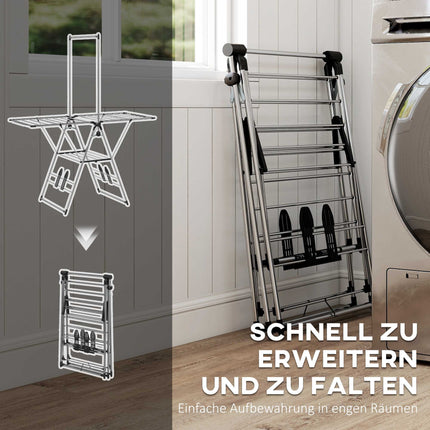 Foldable Clothes Drying Rack, Adjustable Wings, Stainless Steel
