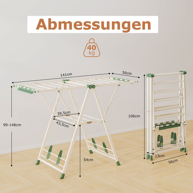 Foldable Clothes Drying Rack with Adjustable Wings, Beige