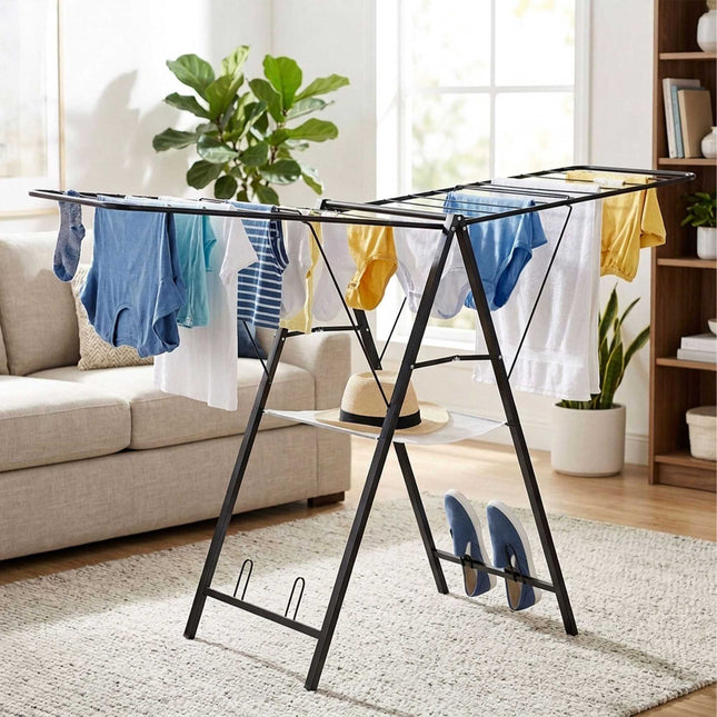 Foldable Clothes Drying Rack with Adjustable Wings