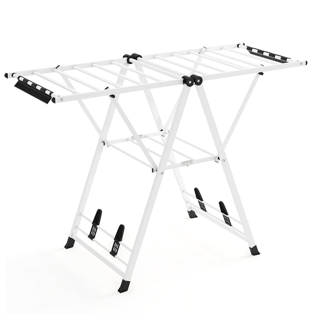 Foldable Clothes Drying Rack with Adjustable Wings, White