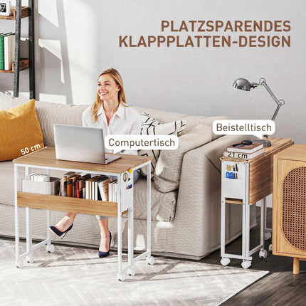 Foldable Desk with Open Shelf, Natural Wood Finish