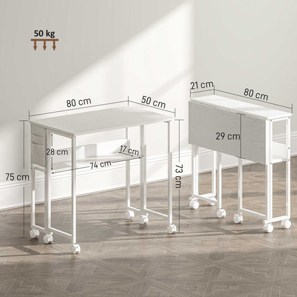 Foldable Desk with Shelf, White, 50-21 cm Depth