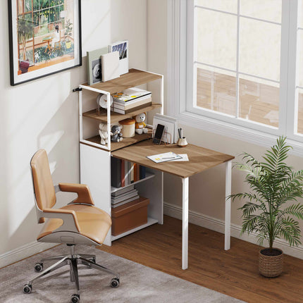 Foldable Desk with Shelves, 105x60x127 cm, Natural Wood