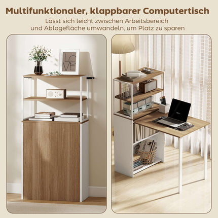 Foldable Desk with Shelves, 105x60x127 cm, Natural Wood