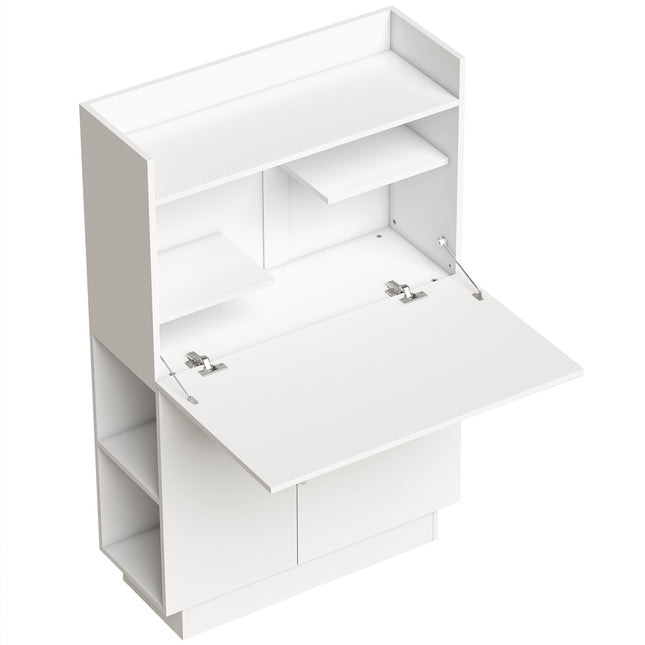 Foldable Desk with Shelves and Cabinet, 128 cm, White