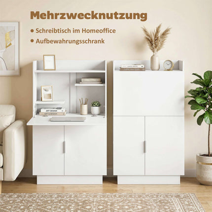 Foldable Desk with Shelves and Cabinet, 128 cm, White