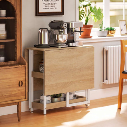Foldable Dining Table, Industrial Design, Seats 4, Natural Wood Finish