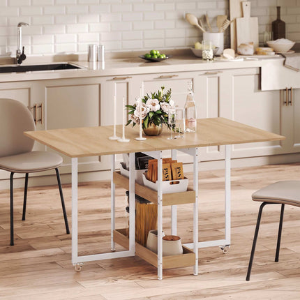 Foldable Dining Table, Industrial Design, Seats 4, Natural Wood Finish