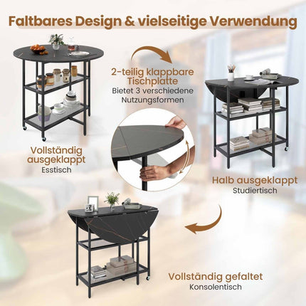 Foldable Dining Table, Marble Look, Seats 2-4, Black