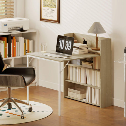 Foldable Dining Table with Shelf, Industrial Design, Oak, Space-Saving