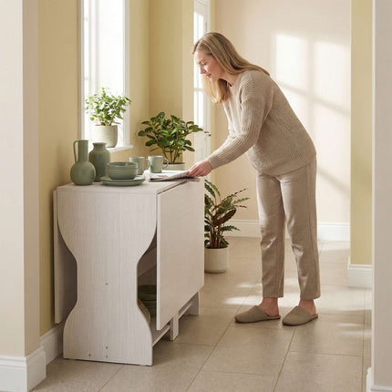 Foldable Dining Table with Storage, Seats 2-4, White, 160x60x75 cm