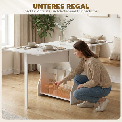Foldable Dining Table with Storage, Seats 2-4, White, 160x60x75 cm