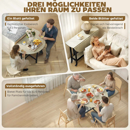 Foldable Dining Table with Wheels, Natural Wood, Space-Saving