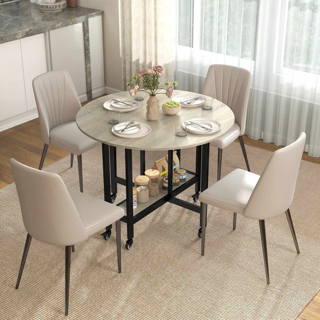 Foldable Dining Table with Wheels, Natural Wood, Space-Saving