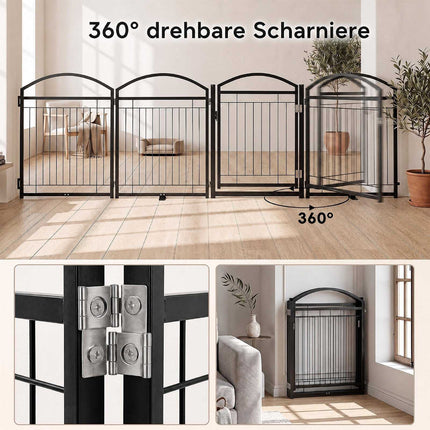 Foldable Dog Barrier Gate with 4 Panels & Door, Black