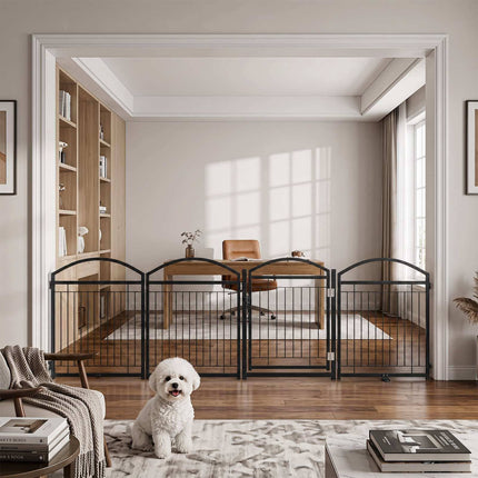 Foldable Dog Barrier Gate with 4 Panels & Door, Black