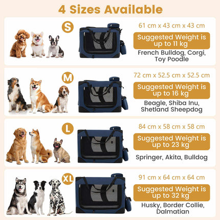 Foldable Dog Crate with 3 Doors and Carrying Handles, 72 x 52.5 x 52.5 cm, Blue
