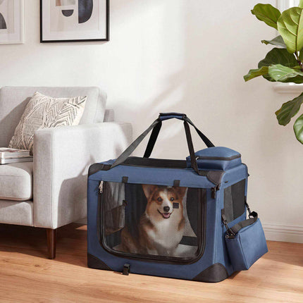 Foldable Dog Crate with 3 Doors and Removable Padding, 61 x 43 x 43 cm, Blue
