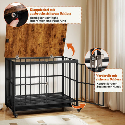 Foldable Dog Crate with Tray, Wheels & Locking Door