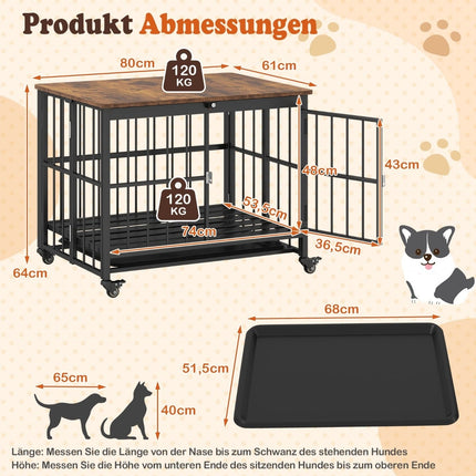 Foldable Dog Crate with Wheels & Removable Tray