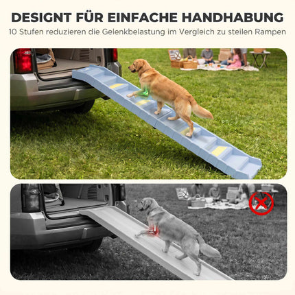 Foldable Dog Ramp with 10 Steps, Non-Slip, 154x40cm, 25kg Capacity