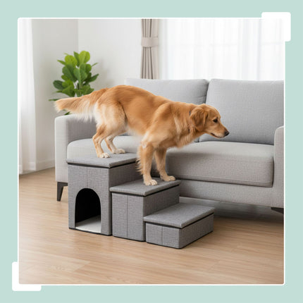 Foldable Dog Stairs, 3 Steps with Storage