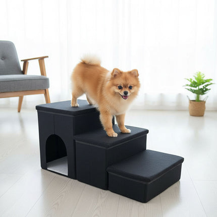 Foldable Dog Stairs, 3 Steps with Storage and Non-Slip Base