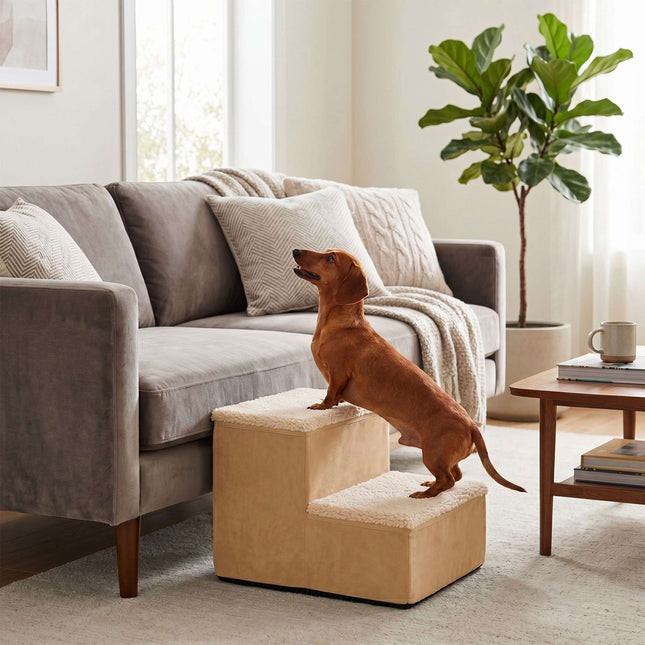 Foldable Dog Steps with Storage – Beige, Size S