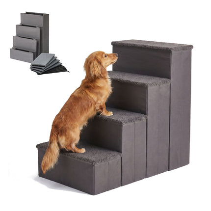 Foldable Dog Steps with Storage, Large, Grey