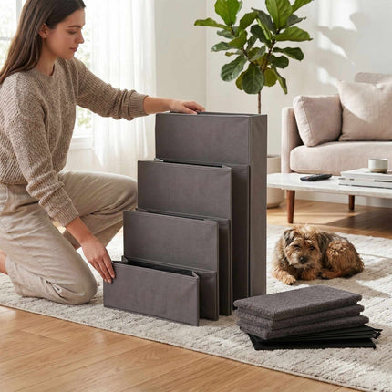 Foldable Dog Steps with Storage, Large, Grey