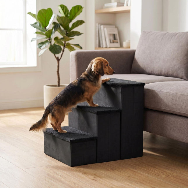 Foldable Dog Steps with Storage, Medium, Black