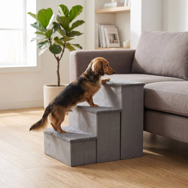 Foldable Dog Steps with Storage, Medium, Grey