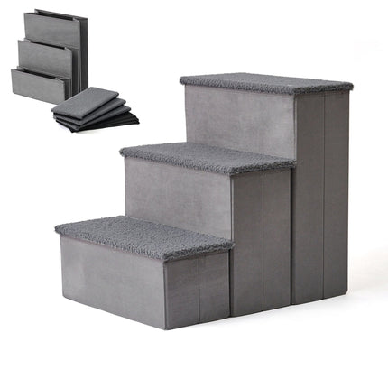Foldable Dog Steps with Storage, Medium, Grey